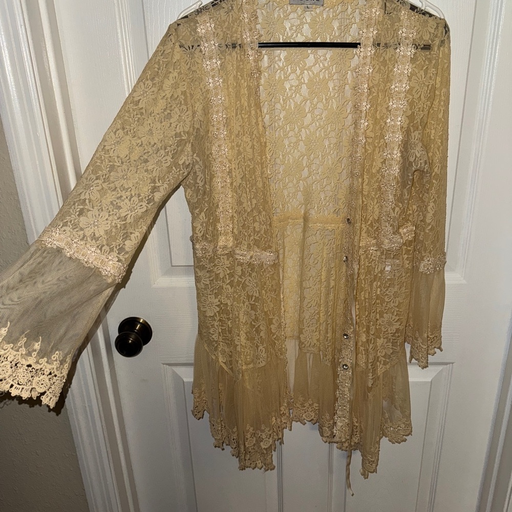 Tan Ruffled Bell Sleeve Blouse